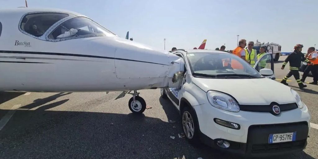 Sudar aviona i Fiat Pande izazvao haos na aerodromu u Milanu (VIDEO) Foto: Computer Hoy